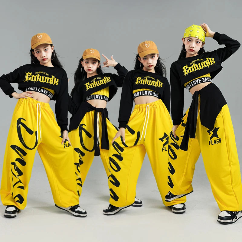 Ensemble de vêtements Hip Hop pour filles, haut court K-pop, pantalon cargo, cardigan de danse de rue pour enfants, streetwear pour enfants, groupe de filles, vêtements de jazz, mode