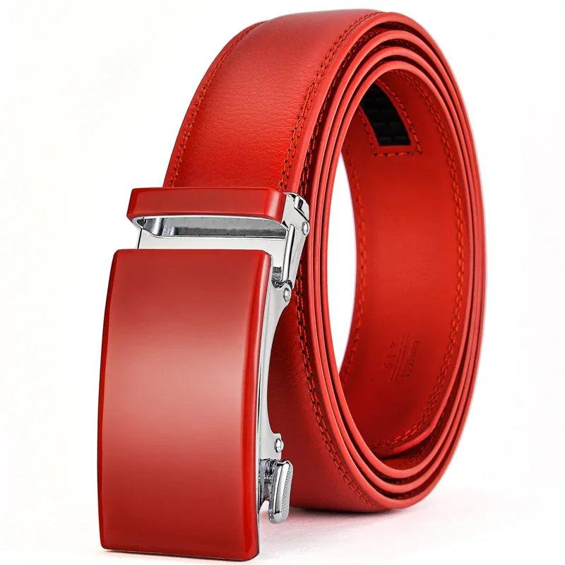 Plyesxale-Ceinture en cuir véritable pour homme, ceinture habillée à cliquet, haute qualité, automatique, bleu, rouge, marron clair, environnement B36