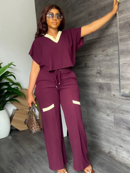 Costume élégant pour femmes, décontracté, col en V, manches courtes, T-shirt et pantalon, ensemble deux pièces, mode d'été, tenue de sport solide