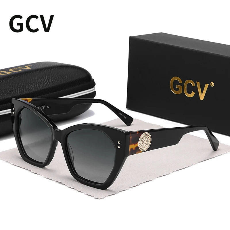 GCV marque acétate apparence brevet Design femmes papillon rectangulaire Triangle lunettes de soleil polarisées UV400 mode
