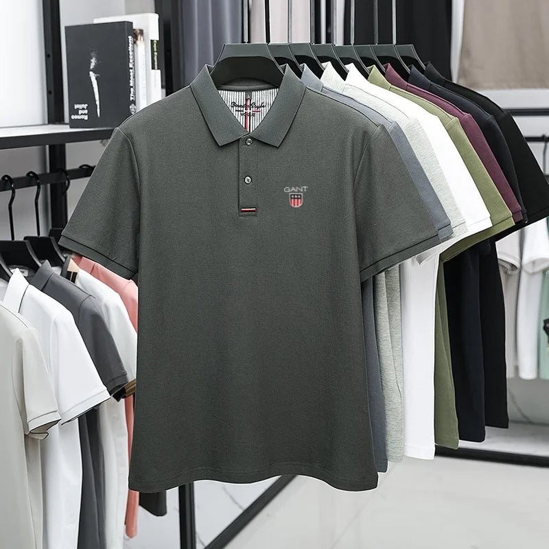 Polo d'été brodé de haute qualité pour hommes, chemise à manches courtes en pur coton respirant et décontracté pour affaires