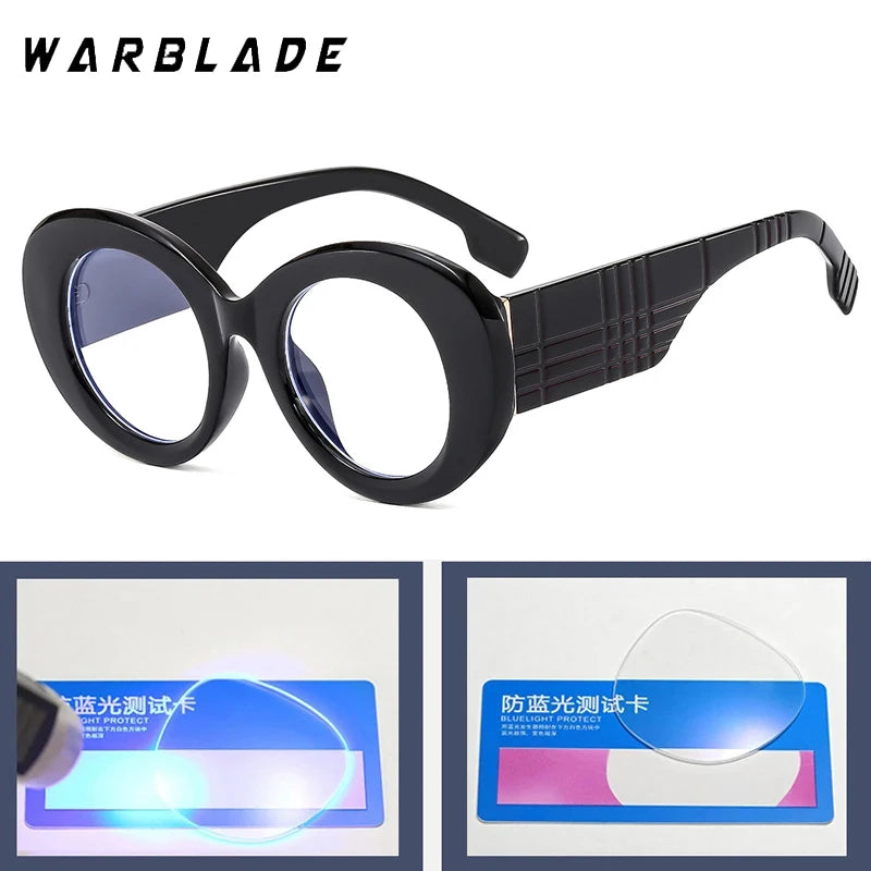 Lunettes anti-lumière bleue à rayures jaunes rétro pour femmes, lunettes transparentes, grande monture ronde, marque de luxe, 2025