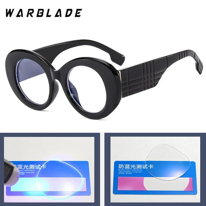 Lunettes anti-lumière bleue à rayures jaunes rétro pour femmes, lunettes transparentes, grande monture ronde, marque de luxe, 2025