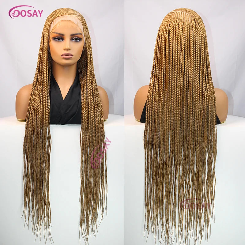 Perruques tressées en boîte Cornrow 36 pouces, perruque synthétique Blonde 613 pour femmes, perruque Lace Front Wig tressée avec raie latérale de haute qualité, perruque Faux Locs