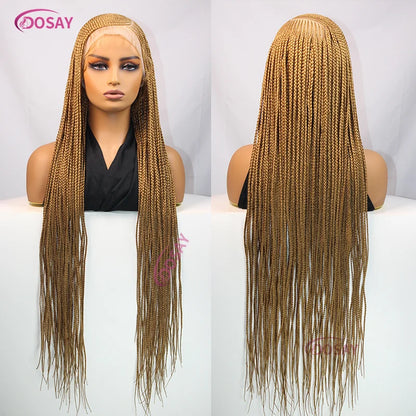 Perruques tressées en boîte Cornrow 36 pouces, perruque synthétique Blonde 613 pour femmes, perruque Lace Front Wig tressée avec raie latérale de haute qualité, perruque Faux Locs