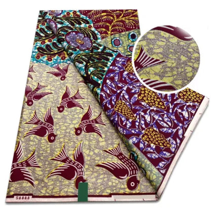 Tissu africain en cire de coton, très bonne qualité, nouvelle grande cire Ankara brillante Pagne, couleur grise, brillant doré, trucs Batik, 6 mètres