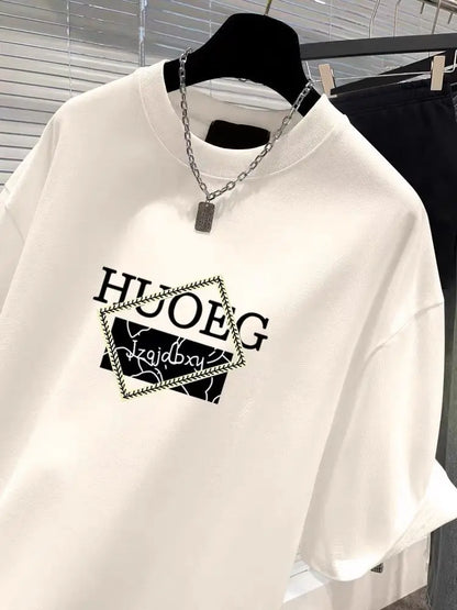 T-shirt à manches courtes en pur coton de style européen pour femmes, vêtements d'été décontractés, haut imprimé à col rond, pull basique pour femme