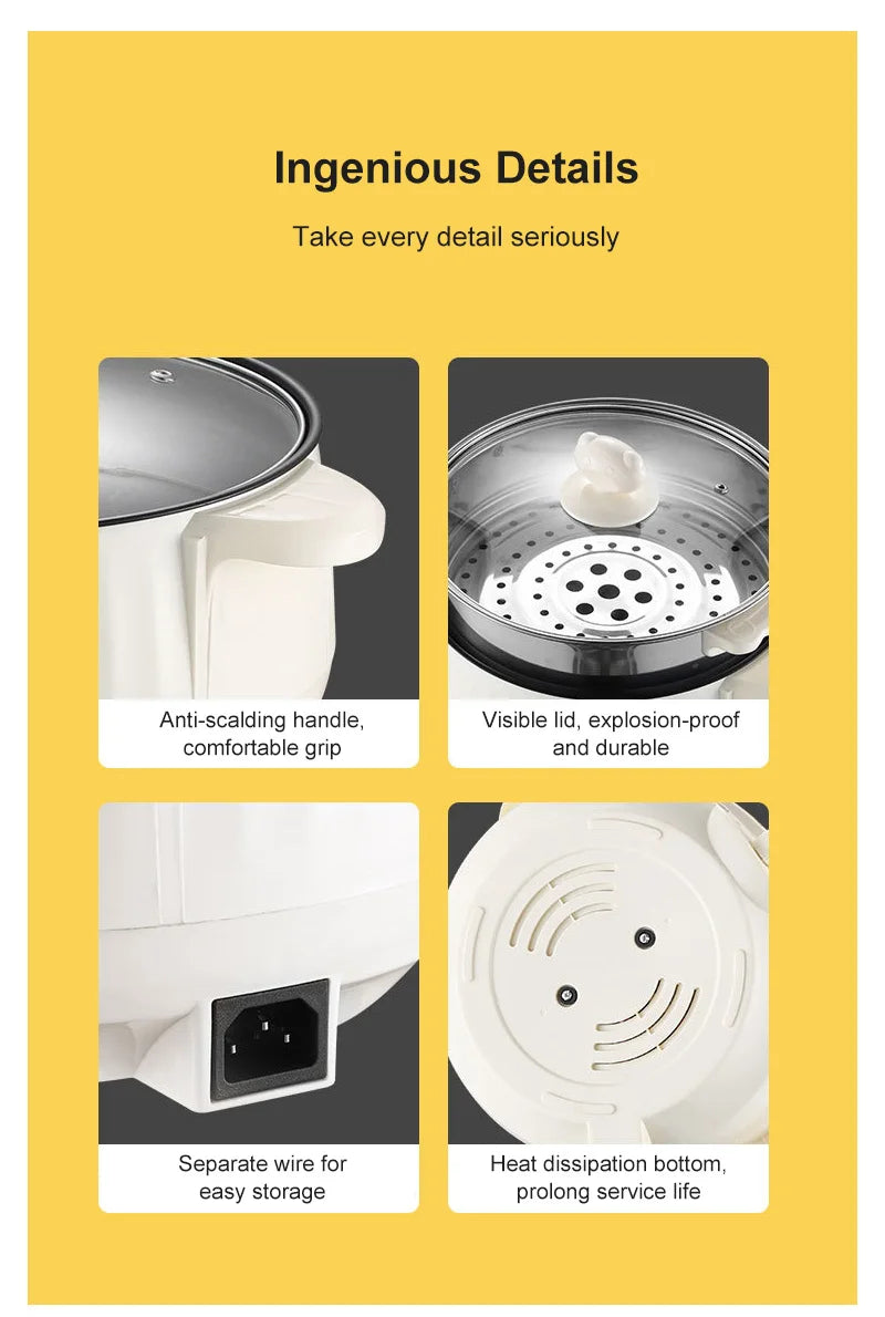 Pot électrique multicuiseur simple/Double couche de 1,7 l, poêle antiadhésive domestique pour 1 à 2 personnes, cuiseur à riz chaud, appareils de cuisson