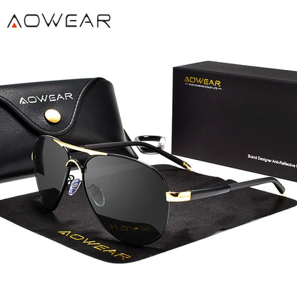 AOWEAR hommes Aviation lunettes de soleil hommes miroir polarisé lunettes de soleil pour homme HD conduite pilote lunettes de soleil lunettes de soleil homme