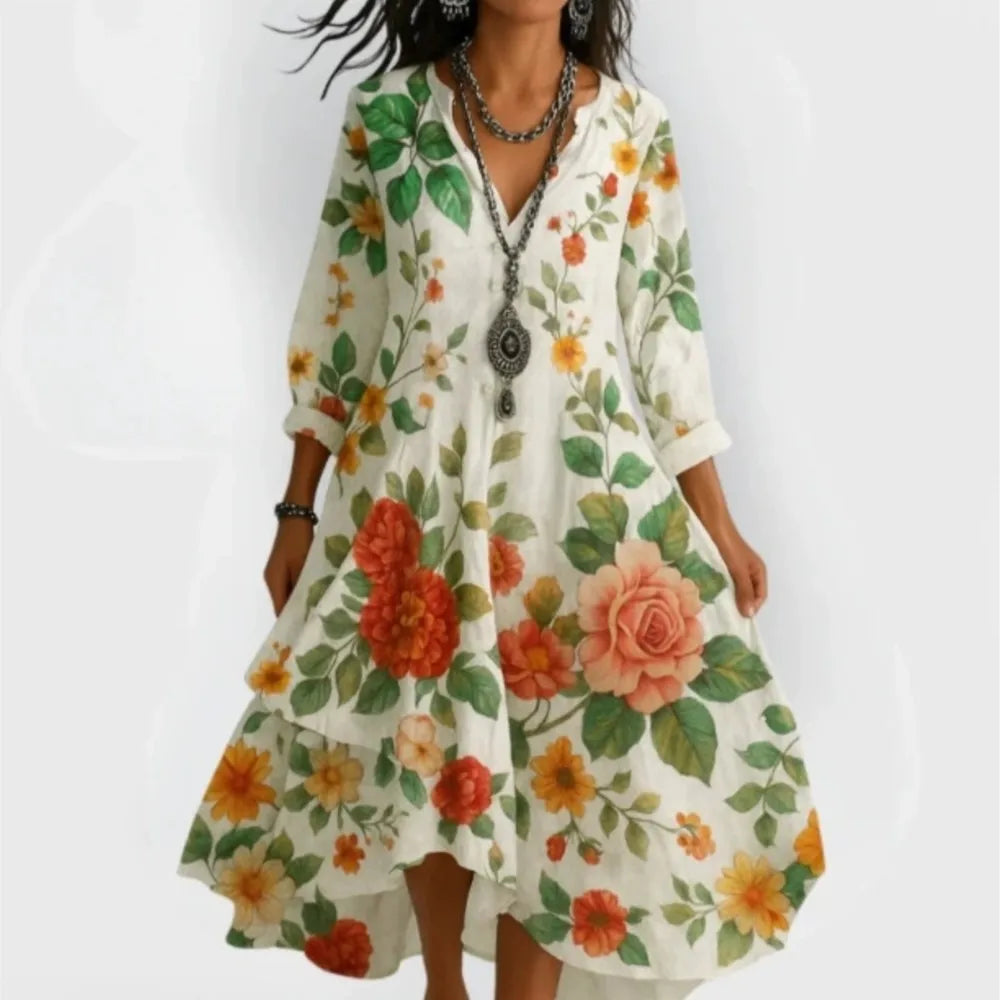 Robe décontractée pour femmes, ample, rétro, imprimé, manches 7-quarts, mode printemps-automne, élégante, bord de mer, vacances, 2025