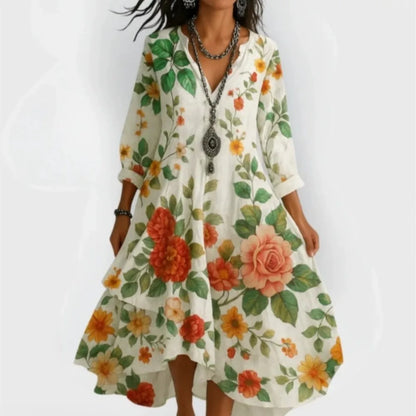 Robe décontractée pour femmes, ample, rétro, imprimé, manches 7-quarts, mode printemps-automne, élégante, bord de mer, vacances, 2025