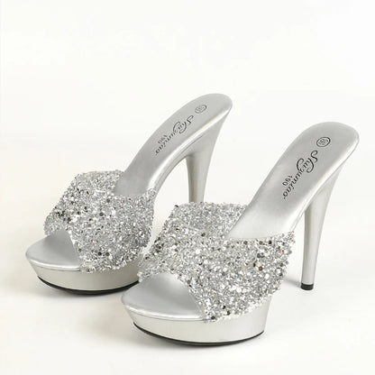 Sandales à talons aiguilles pour femmes, chaussures d'été à plateforme dorée, modèle de mode, défilé, pantoufles à talons fins, 13cm