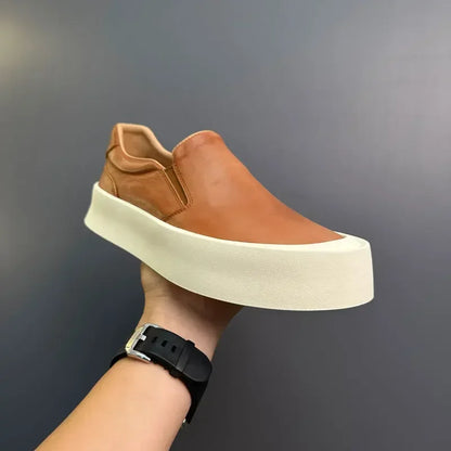 2025 printemps et automne nouveaux hommes chaussures décontractées en cuir véritable semelle épaisse conseil chaussures