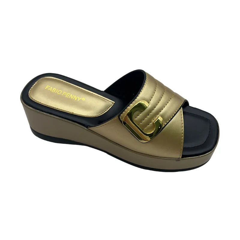 FABIO PENNY2025 été nouveau design métallique couleur unie à semelles épaisses à la mode et sexy dames fête pantoufles à semelles souples