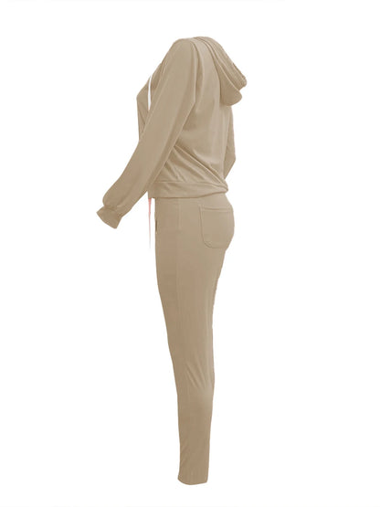 LW-Ensemble de survêtement à manches longues et cordon de serrage pour femme, poche kangourou décontractée, sweat à capuche et cordon de serrage, fjSpring, 2 pièces assorties