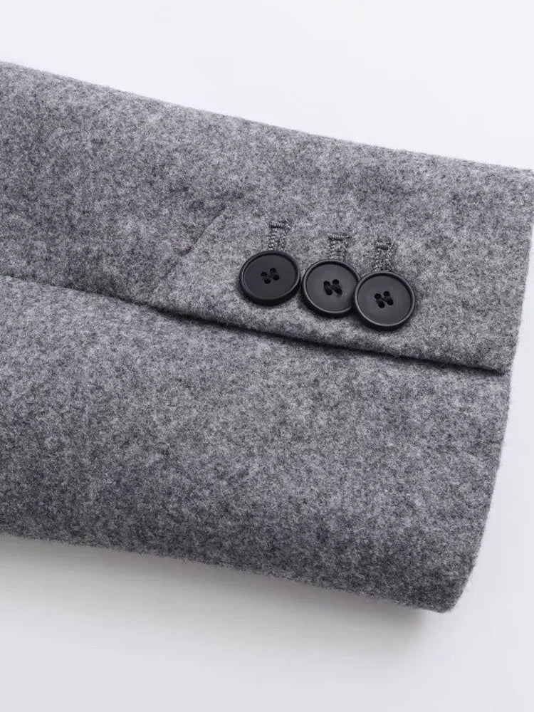 TRAF femmes 2024 automne nouvelle mode Tongle Style coupe ajustée longue manteau décontracté Chic revers bouton à manches longues manteau vêtements d'extérieur Mujer