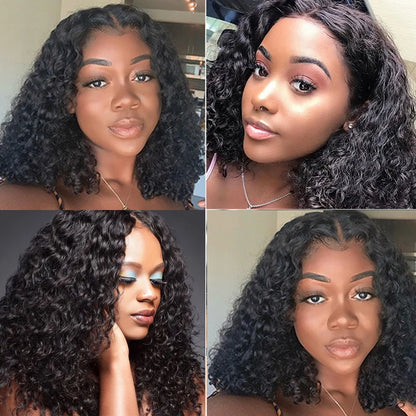 Perruque Bob Lace Front Wig Naturelle Remy, Cheveux Crépus Bouclés, Transparent HD, Sans Colle, Bon Marché, pour Femme