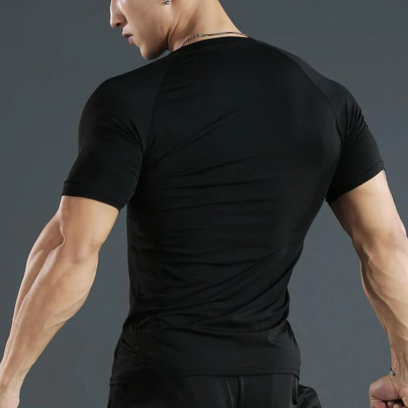 Hommes Compression course t-shirt Fitness serré à manches courtes t-shirt formation Jogging chemises vêtements de sport séchage rapide Rashgard