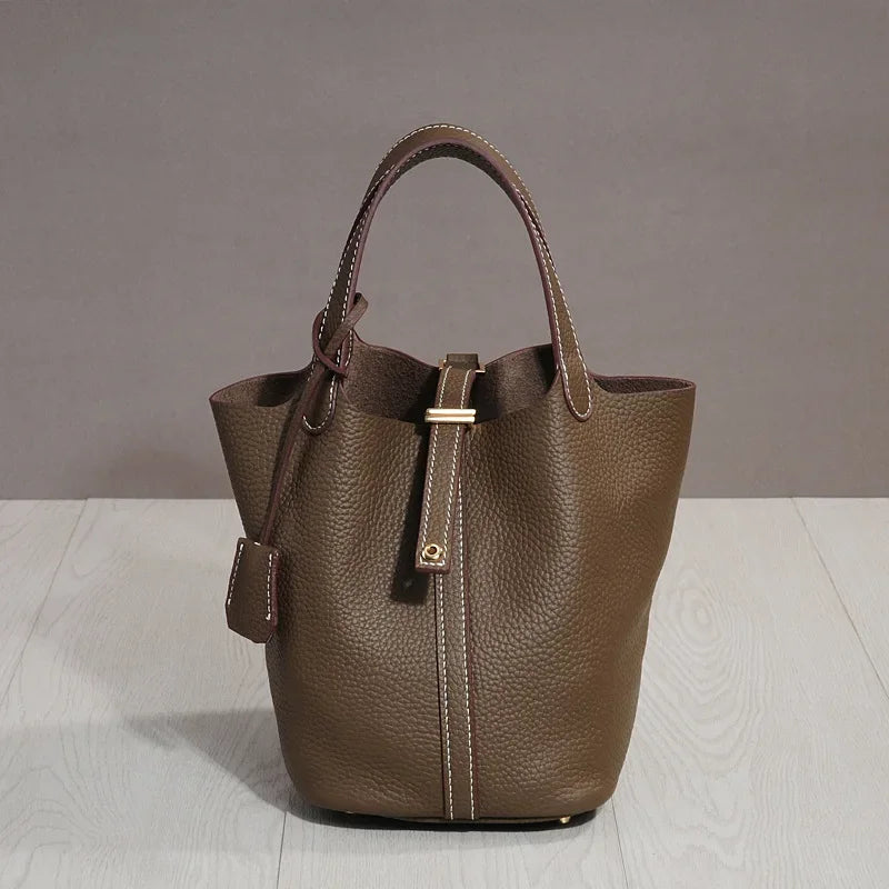 Sac à lunch en cuir de vachette véritable, panier alimentaire E27, sac à main de pique-nique Amazon, poignée supérieure souple, 2024 importé