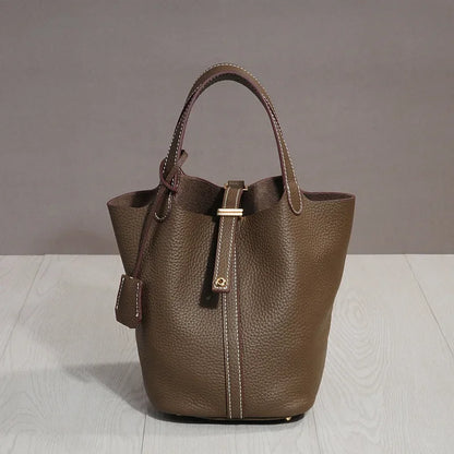 Sac à lunch en cuir de vachette véritable, panier alimentaire E27, sac à main de pique-nique Amazon, poignée supérieure souple, 2024 importé