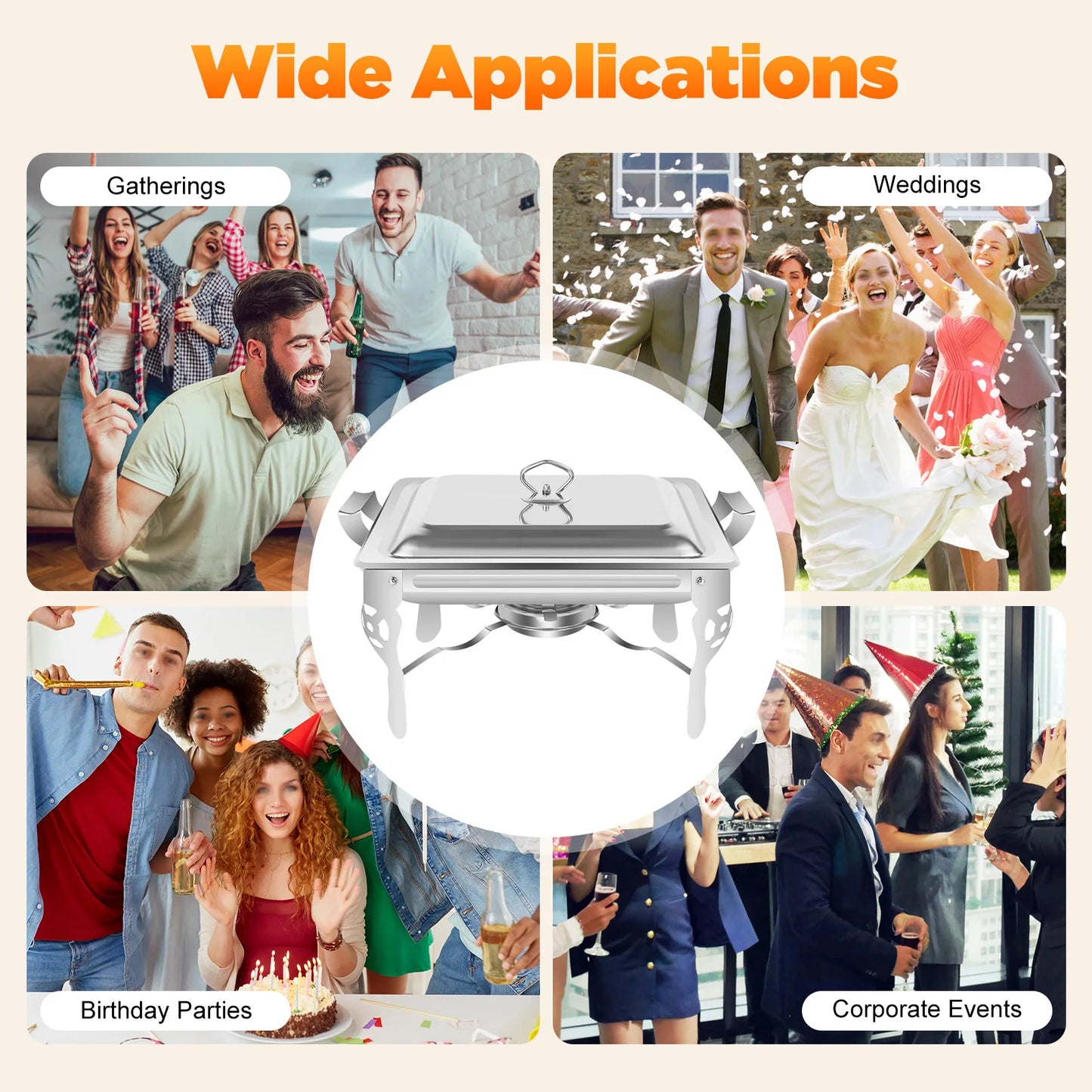 Réchaud/couvercle en acier inoxydable 6L, récipient chauffant pour Catering, Buffet de fête, poêle carré en libre-Service