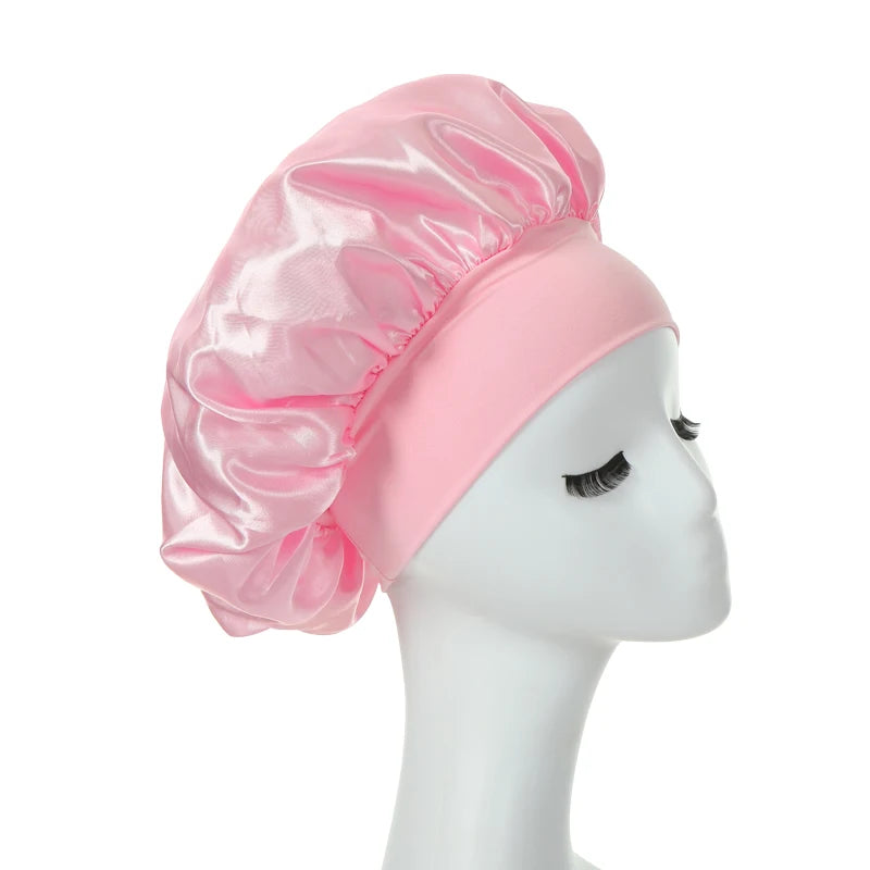 2 pièces lait Imitation soie large bord Satin tissu femmes cheveux chapeau Bonnet bande élastique chapeaux bonnets pour les femmes