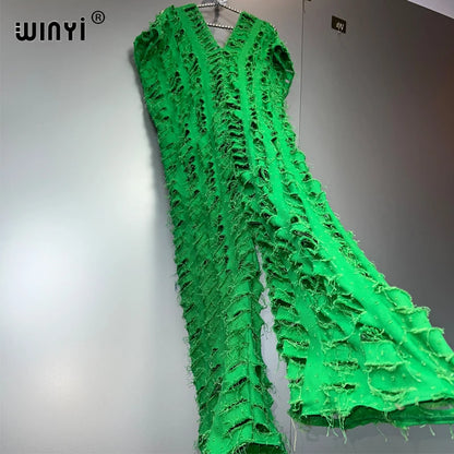 WINYI été Original ajouré ample denim combinaison mode couvrir