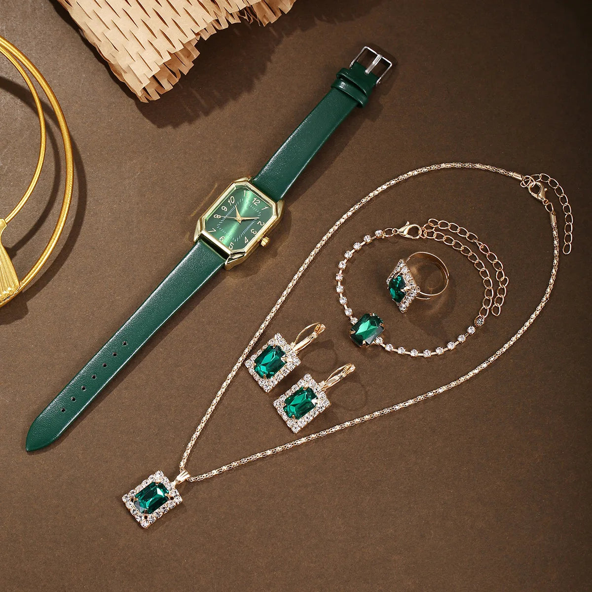 Montres carrées de luxe pour femmes, montre-bracelet à quartz pour dames, ensemble de bijoux classiques simples, marque de mode, 6 pièces, 5 pièces, 1 pièce