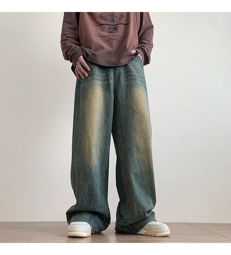 Jeans hommes Baggy Jean droit décontracté en détresse Vintage Jean pantalon hommes jambe large Denim pantalon mâle surdimensionné Streetwear mode