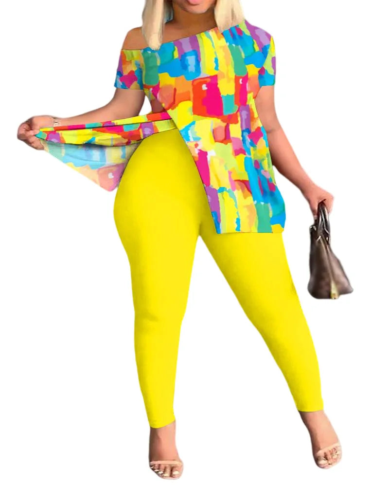 Ensemble 2 pièces imprimé pour femme, nouvelle collection printemps et été