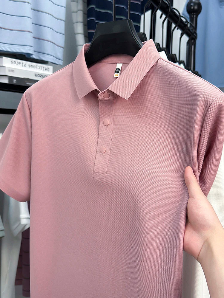 2025 Chemise polo gaufrée sportive pour hommes |   Tailles supérieures de Tennis de Golf évacuant l'humidité S-5XL, boutons-pression, antibactérien 7A de haute qualité