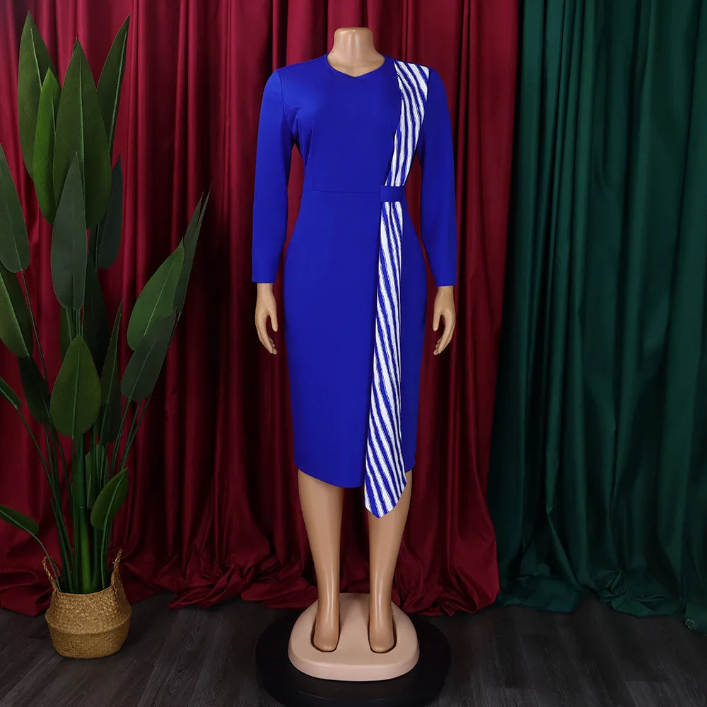 FairyShely 2025 Sexy Patchwork grande taille robe de Club femmes à manches longues grandes robes dame coupe ajustée fête robe courbe serrée