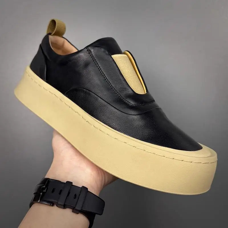 Mocassins à enfiler en cuir véritable pour hommes, chaussures de loisirs respirantes, mode, Style polyvalent, bout rond, plateforme, chaussures décontractées, qualité supérieure