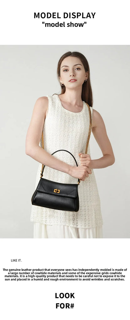Sac à bandoulière en cuir de vache pour femmes, avec chaîne, petit Design, sac à main haut de gamme pour employés de bureau, accessoire de mode à bandoulière unique