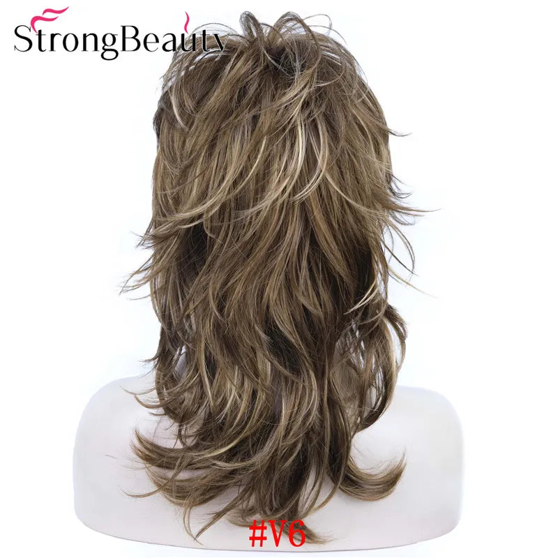 Perruque synthétique ondulée mi-longue pour femmes, cheveux naturels, sans capuchon