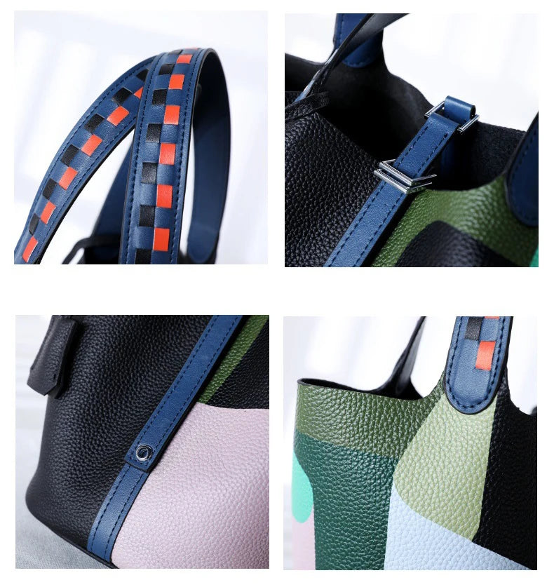 Divers sacs de luxe en cuir véritable, sac à main à la mode pour femmes, panier de légumes, sac seau Portable pour femmes avec serrure