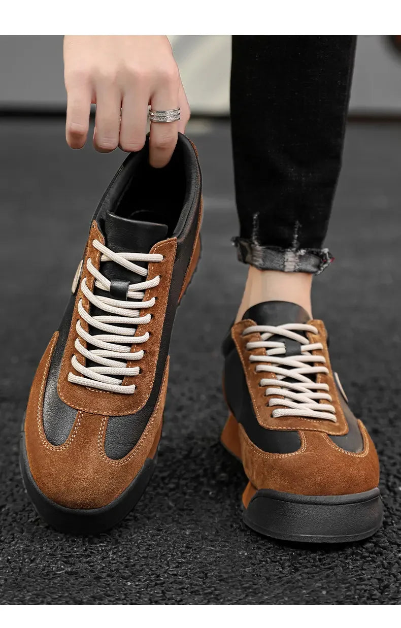 Printemps automne chaussures hommes augmenté mode cuir chaussures décontractées conseil chaussures de haute qualité en plein air grosses baskets Style britannique