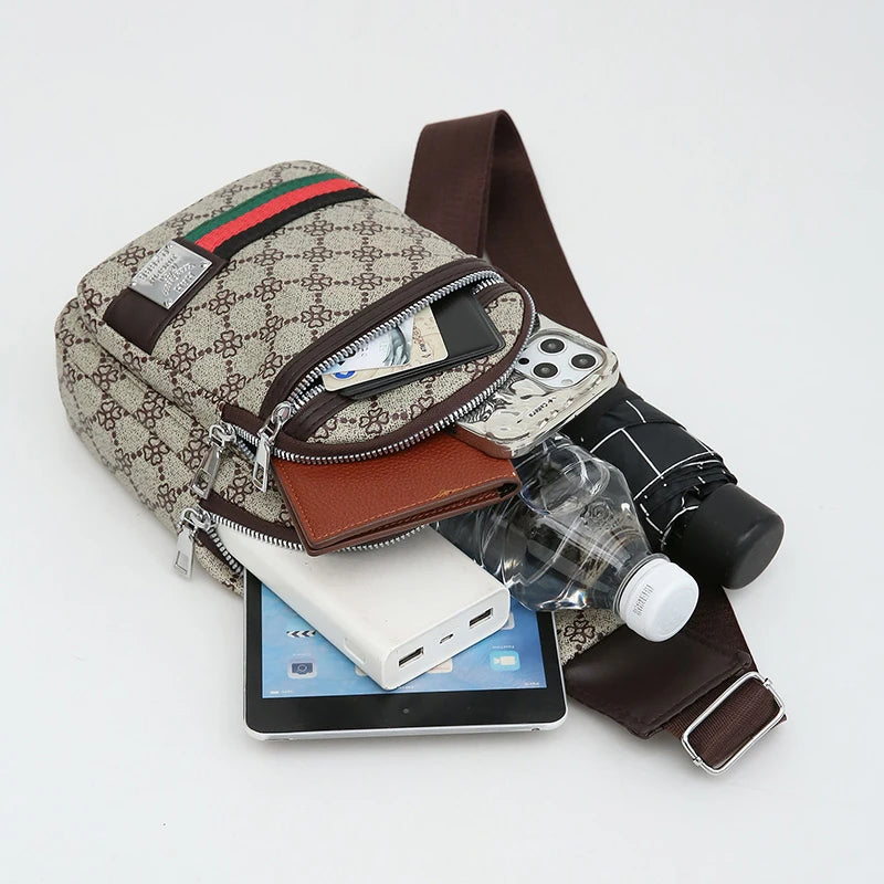 Sac messager multifonction pour hommes, sacs de poitrine en tissu à bandoulière, sac à main décontracté avec trou pour écouteurs