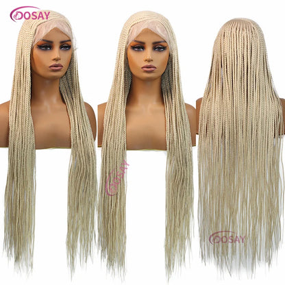 Perruques tressées en boîte Cornrow 36 pouces, perruque synthétique Blonde 613 pour femmes, perruque Lace Front Wig tressée avec raie latérale de haute qualité, perruque Faux Locs