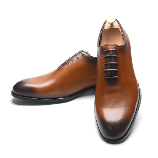 Chaussures habillées Oxford pour hommes, chaussures de marque de styliste, en cuir véritable, faites à la main, à lacets, bout uni, pour bureau d'affaires, chaussures de mariage formelles