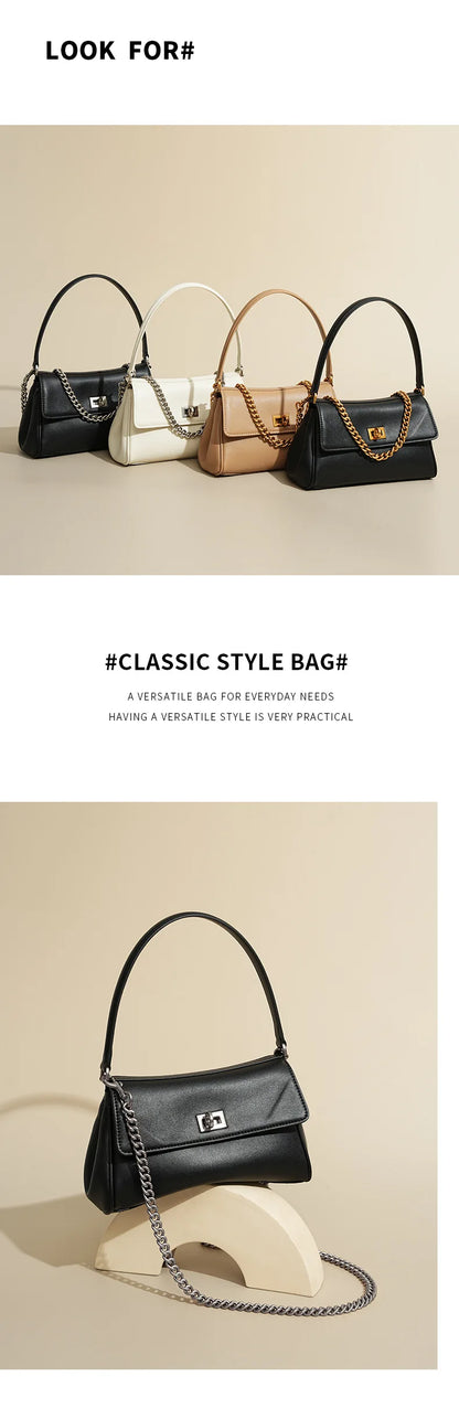 Sac à bandoulière en cuir de vache pour femmes, avec chaîne, petit Design, sac à main haut de gamme pour employés de bureau, accessoire de mode à bandoulière unique