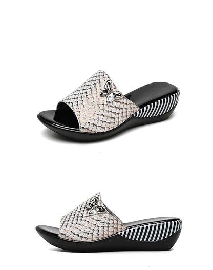 Sandales à Talons Compensés en Cuir group pour Femme, Pantoufles d'Été à la Mode, Chaussures Anti-Alde