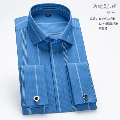 Chemise à manches longues pour hommes, Niche Chic, manches doubles pliées, col Windsor, robe de haute qualité, boutons de manchette français aléatoires, 2024