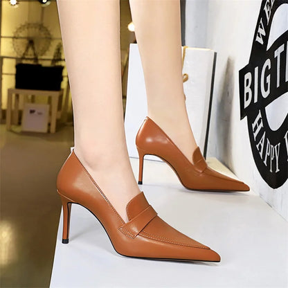 Escarpins à Talons Hauts Élégants pour Femme, Cuir Classique, Rétro, Jolie tu, Parker, Slip On, Marron, Noir, Bureau, ix, Chaussures Simples