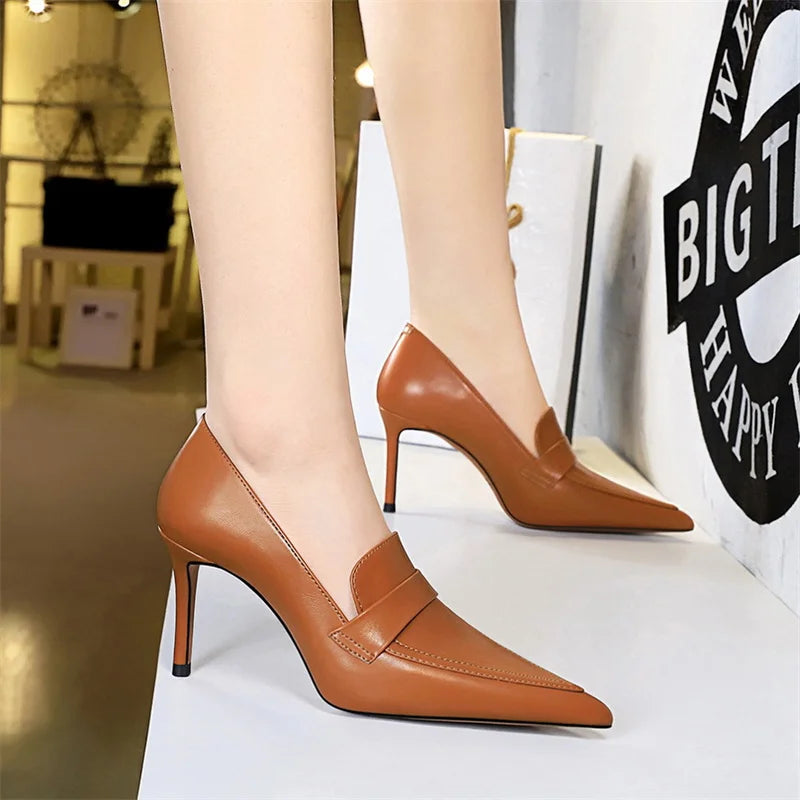 Escarpins à Talons Hauts Élégants pour Femme, Cuir Classique, Rétro, Jolie tu, Parker, Slip On, Marron, Noir, Bureau, ix, Chaussures Simples
