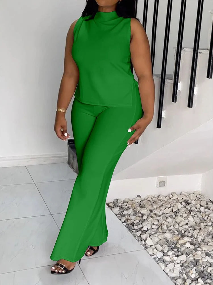 Wmstar femmes deux pièces ensemble grande taille 3XL 4XL été décontracté à la mode imprimé chemise sans manches costume pantalon à jambes larges tenues féminines