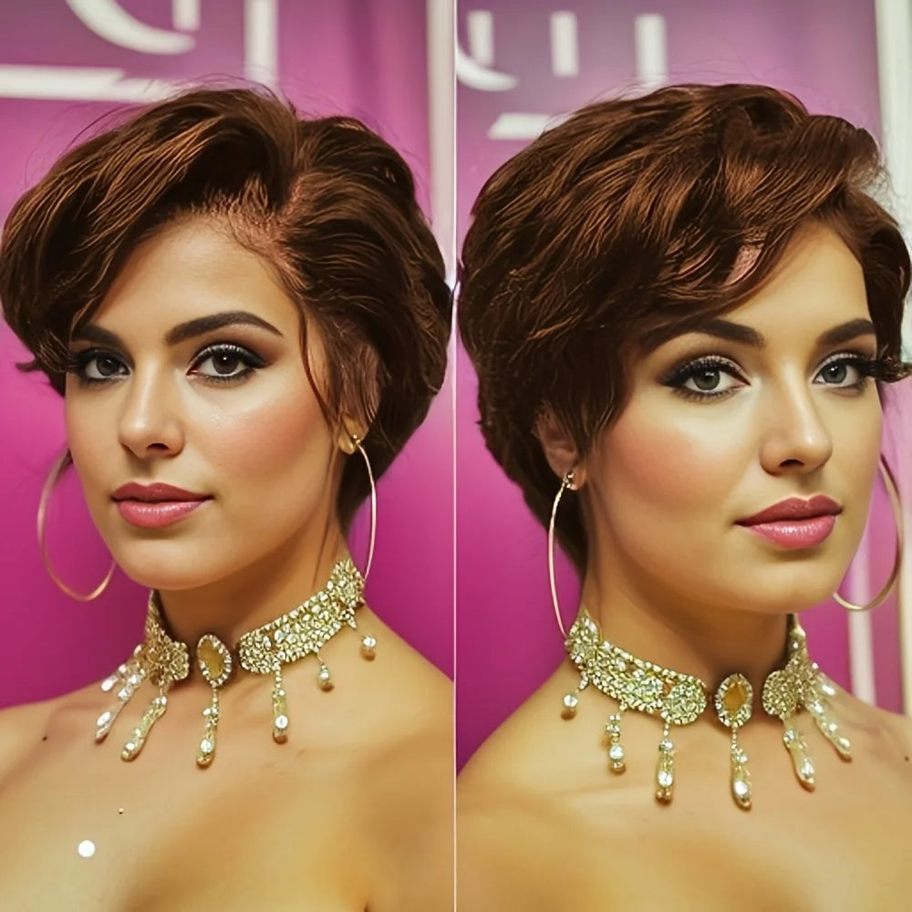 Perruque Lace Front Wig naturelle ondulée, cheveux humains, coupe Pixie, 13x4, pour femmes