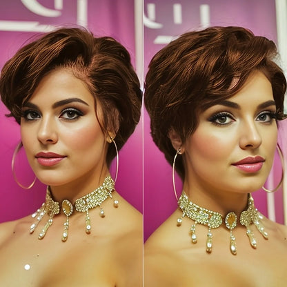 Perruque Lace Front Wig naturelle ondulée, cheveux humains, coupe Pixie, 13x4, pour femmes