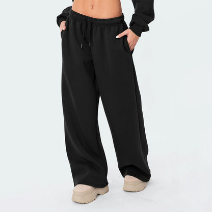 Mode femmes pantalons décontractés Joggers pantalons de survêtement couleur unie cordon taille haute pantalon à jambes larges Streetwear tenues décontractées