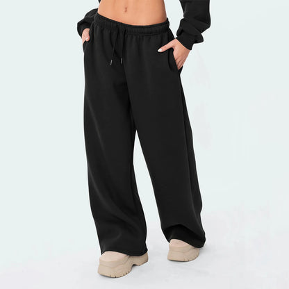 Mode femmes pantalons décontractés Joggers pantalons de survêtement couleur unie cordon taille haute pantalon à jambes larges Streetwear tenues décontractées